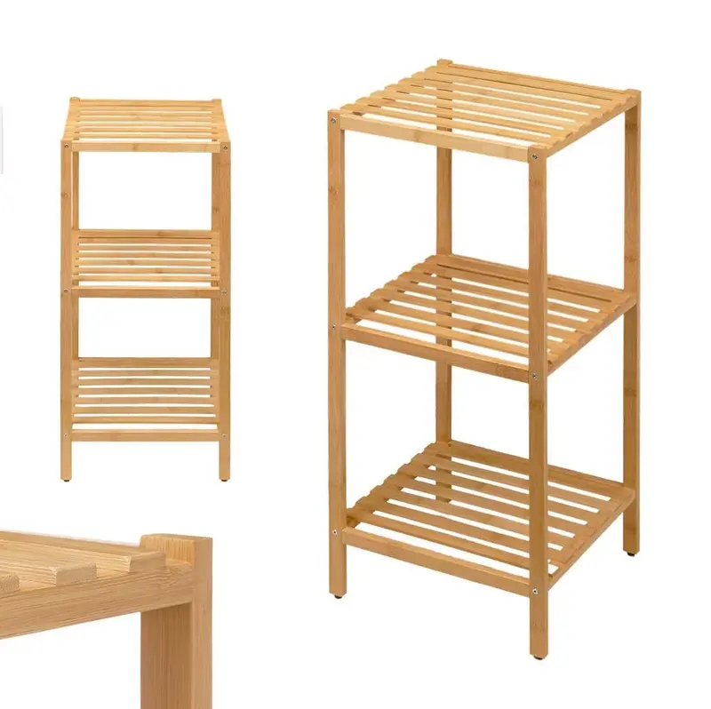 Scaffale in Legno Bambù 33x32 H 77.5 cm Multiuso 3 Ripiani Camera Ingresso Bagno
