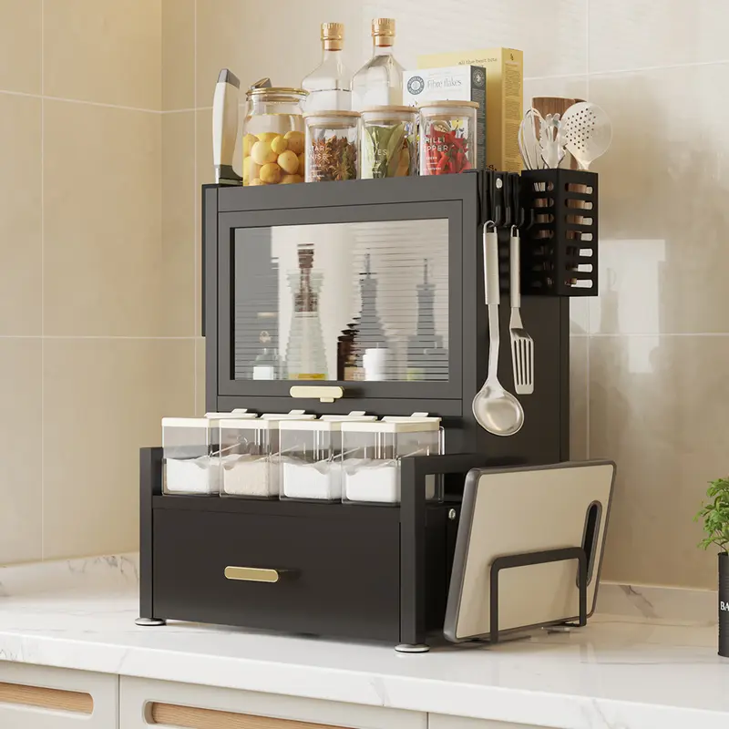 Scaffale in Metallo con Vetrinetta e Cassetto Salvaspazio per Cucina o Soggiorno