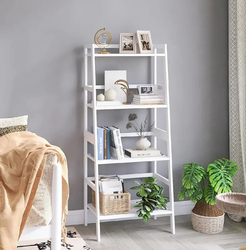 Scaffale Libreria 4 Ripiani in Legno di Bambu 48x32 H116cm Casa Ufficio Terrazzo