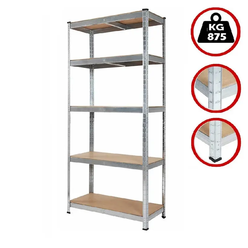 Scaffale Metallo Zincato 5 Ripiani Legno MDF 75x30 H 180cm Scaffalatura Garage Casa