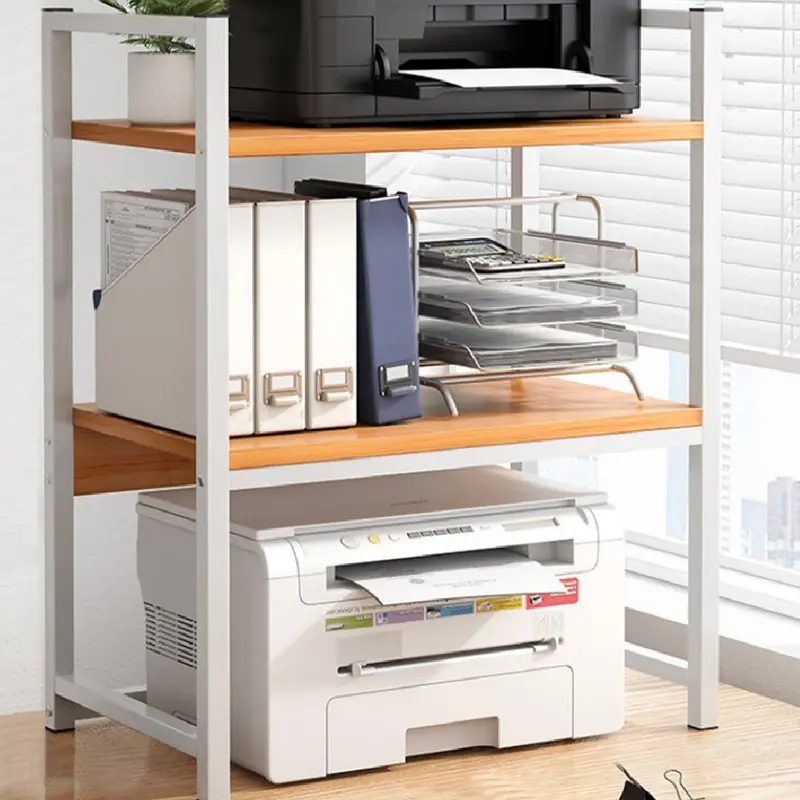 Scaffale Organizer Casa Ufficio 2Ripiani Metallo e Legno MDF 53x35 H80cm Bianco