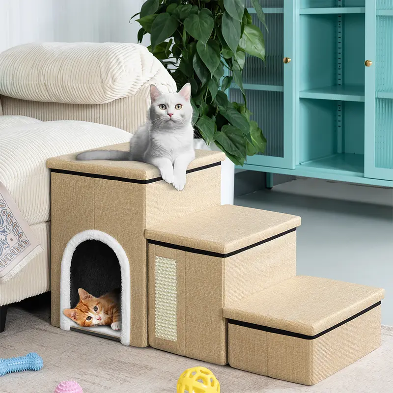 Scala per Animali 3in1 Pieghevole Contenitore, Cuccia per Cani Gatti Salvaspazio