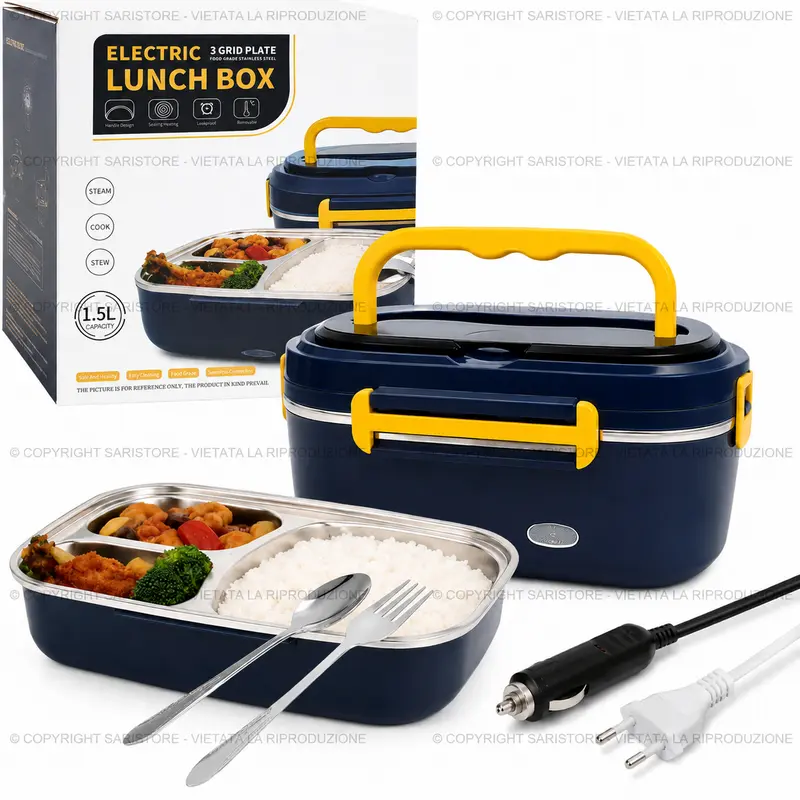 Scaldavivande Elettrico Portatile 1,5L 12V 24V 220V Lunch Box Termico Auto