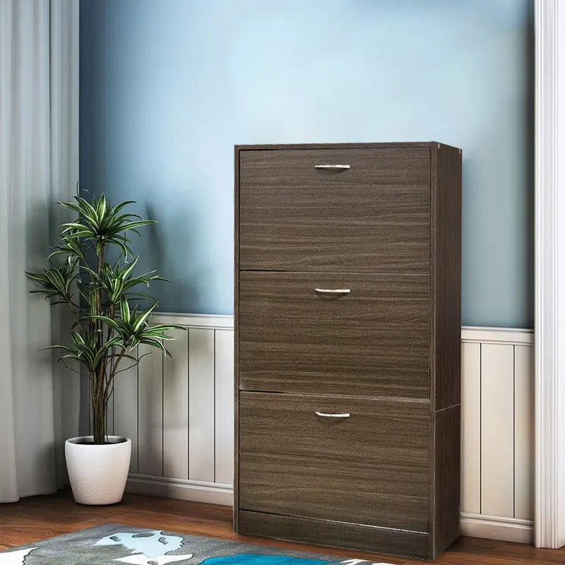 Scarpiera 3 Ante Doppia Profondità in Legno Mdf 63x24 H115 cm e Salvaspazio Noce