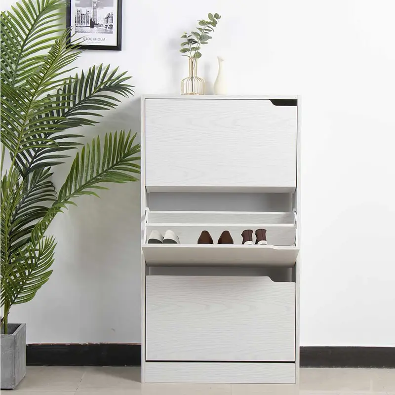 Scarpiera 3Ante Doppia Profondità Salvaspazio Bianco Frassinato 63x24H115cm mdf