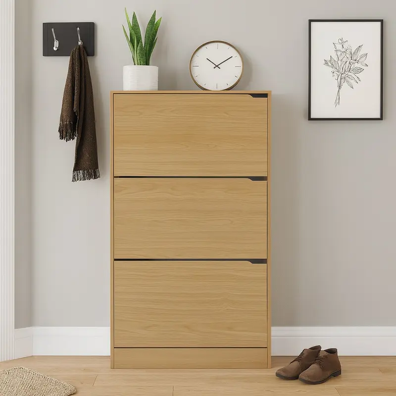 Scarpiera 3Ante Doppia Profondità Salvaspazio Quercia 63x24 H115cm Legno Mdf