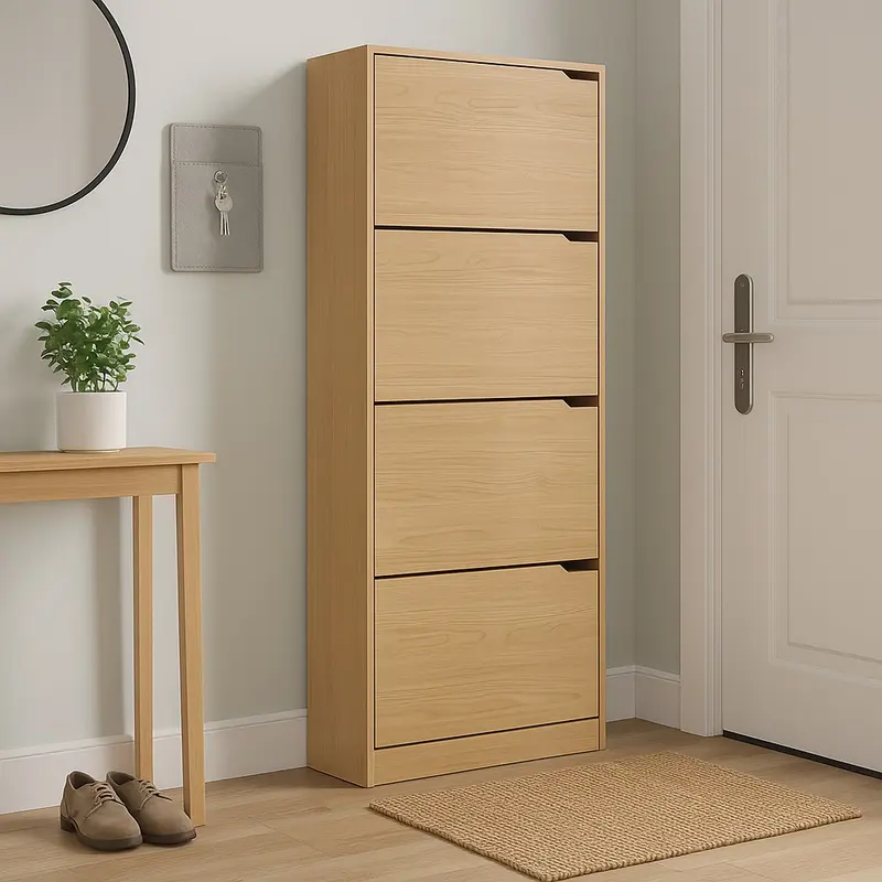 Scarpiera 4 Ante Doppia Profondità Salvaspazio Quercia 63x24 H150cm Legno Mdf