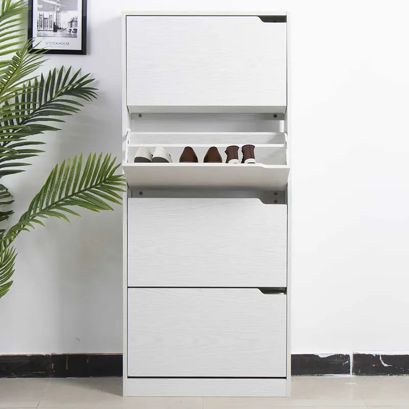 Scarpiera 4Ante Doppia Profondità Salvaspazio Bianco Frassinato 63x24 H150cm Mdf