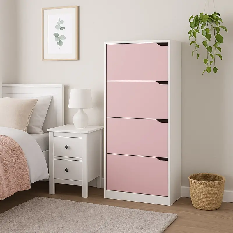 Scarpiera 4Ante Doppia Profondità Salvaspazio Bianco Rosa 63x24 H150cm Mdf