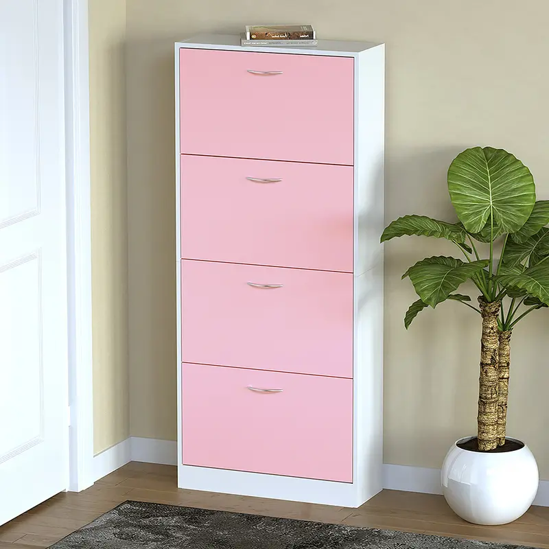Scarpiera 4Ante Doppia Profondità Salvaspazio Rosa Bianco 63x24H150cm Legno mdf