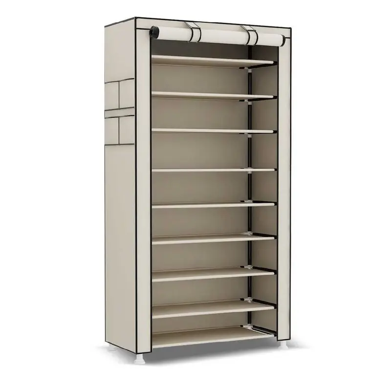 Scarpiera Salvaspazio 10Ripiani 27Paia Struttura Metallo Tessuto TNT 60x30 H160cm Beige