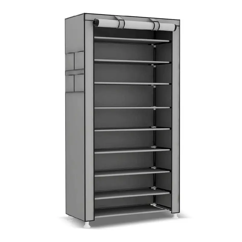 Scarpiera Salvaspazio 10Ripiani 27Paia Struttura Metallo Tessuto TNT 60x30 H160cm Grigio