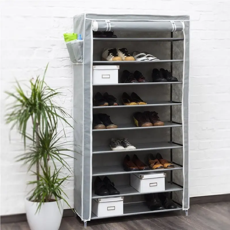 Scarpiera Salvaspazio XXL 45Paia Struttura Metallo e Tessuto TNT 90x30 H160cm Grigio