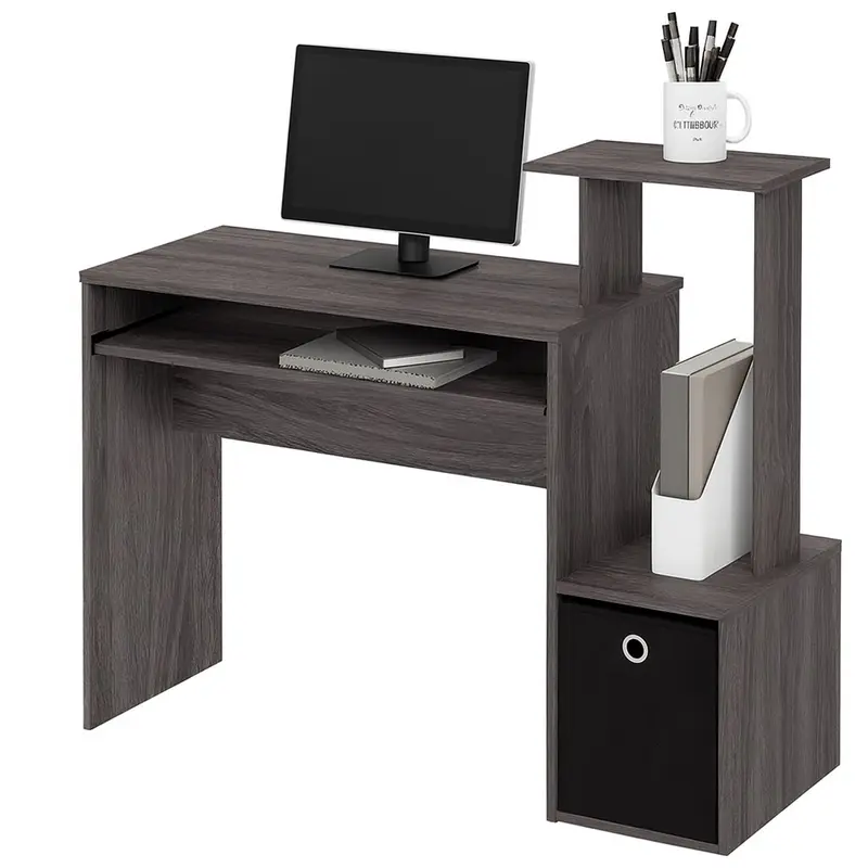Scrivania con Cassetto in Tessuto Tavolo Porta PC Computer con Mensola Grigio