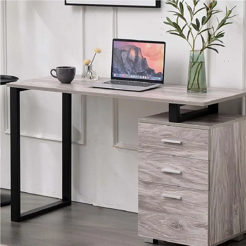 Scrivania in Legno con Cassettiera integrata Porta Pc Computer 120x50cm Grigio