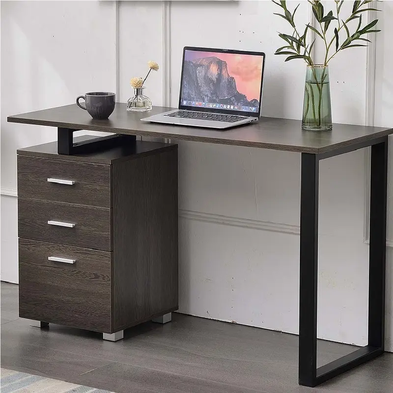 Scrivania in Legno con Cassettiera integrata Porta Pc Computer 120x50cm Quercia Scuro