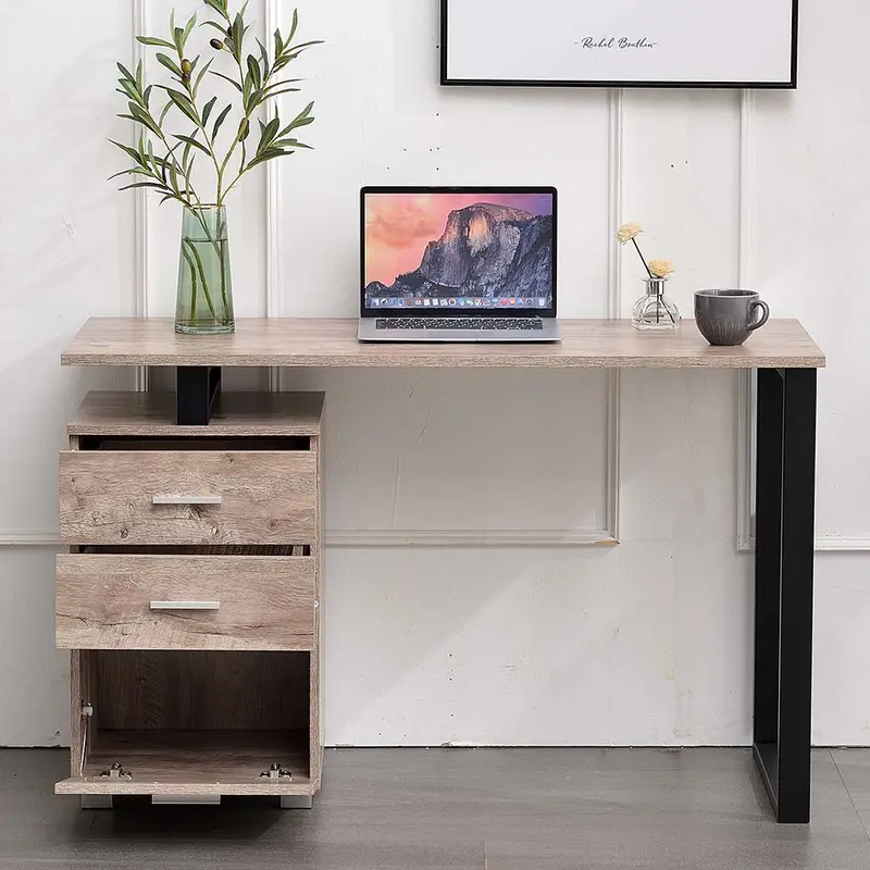 Scrivania in Legno con Cassettiera integrata Porta Pc Computer 120x50cm Quercia
