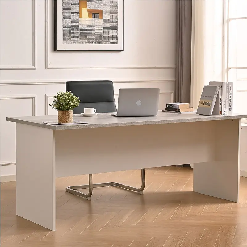 Scrivania per Ufficio in Legno Bianco e Grigio Postazione Lavoro Studio 160x80cm
