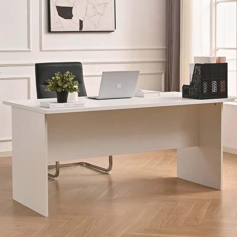 Scrivania per Ufficio in Legno Bianco Postazione Lavoro Studio 160x80 H74cm