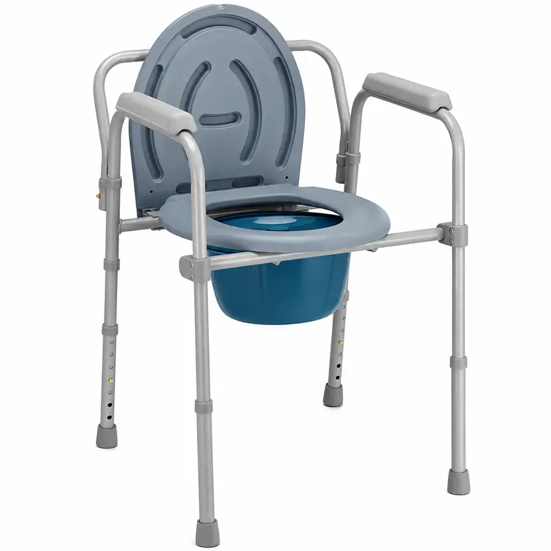 Sedia Comoda WC Portatile per Anziani Disabili Regolabile con Secchio Removibile