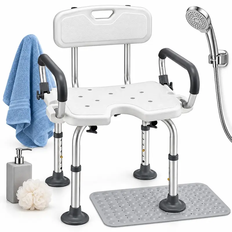 Sedia Da Doccia Regolabile 70-83 cm in Alluminio HDPE Antiruggine Portata 130 kg