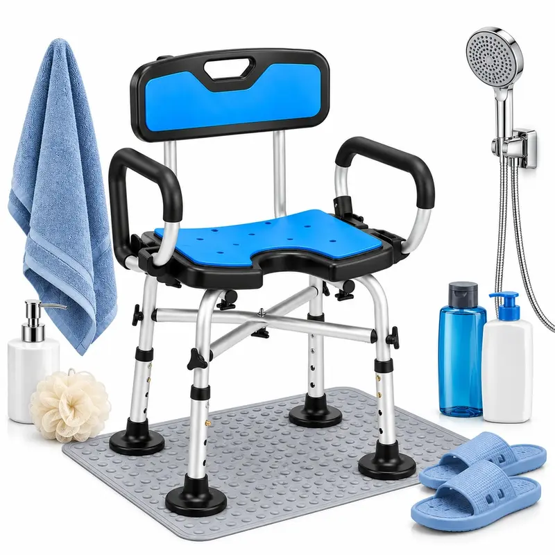 Sedia Da Doccia Regolabile 74-83 cm in Alluminio HDPE Antiruggine Portata 130 kg