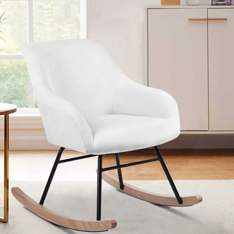Sedia Dondolo Poltrona Relax Tessuto Imbottito Stile Moderno 60x78x78cm, Bianco