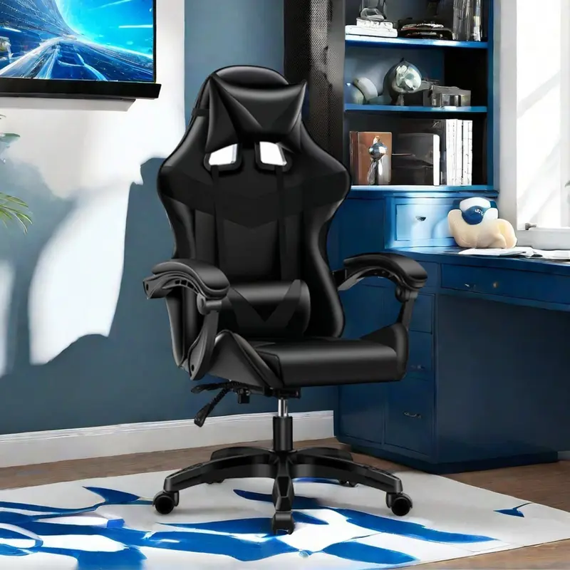 Sedia Gaming Ergonomica Reclinabile a 125° Poggiatesta e Cuscino Lombare Nero