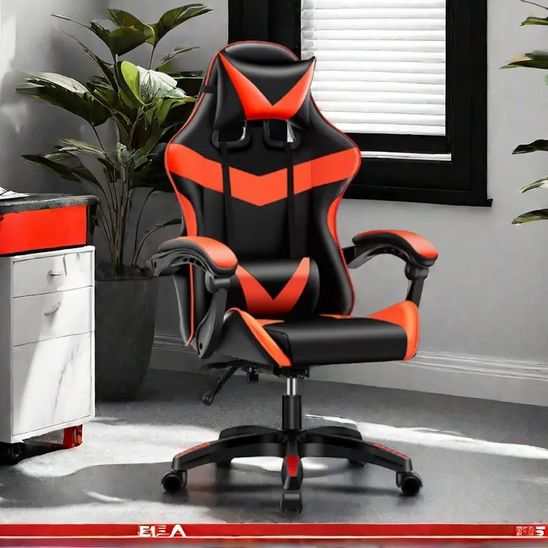 Sedia Gaming Ergonomica Reclinabile a 125° Poggiatesta e Cuscino Lombare Rosso