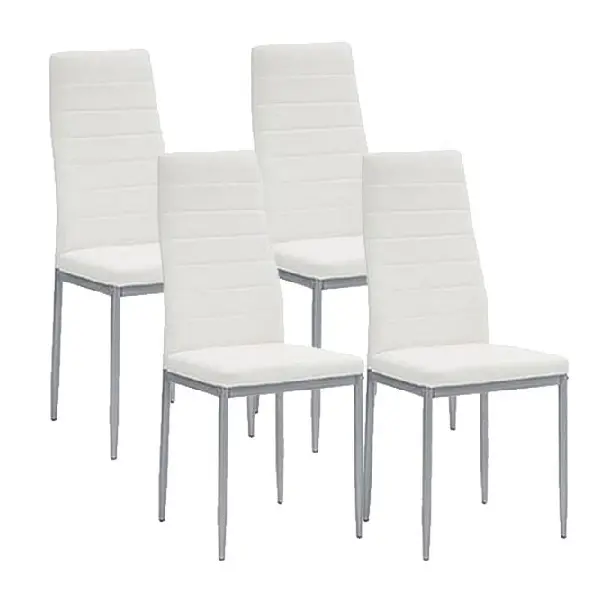 Sedia Moderna 4pz Metallo Verniciato Pelle Ecologica Sala Pranzo Cucina Bianco