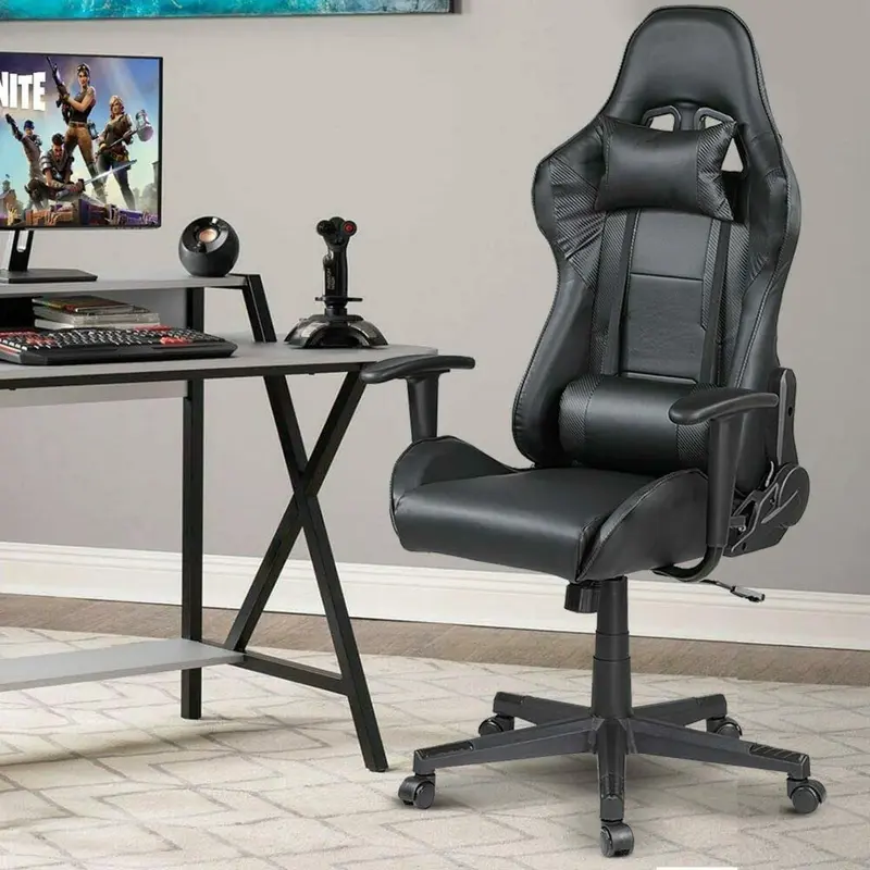 Sedia Poltrona Gaming Ufficio Scrivania, Gioco Reclinabile a 180° 2 cuscini Nero