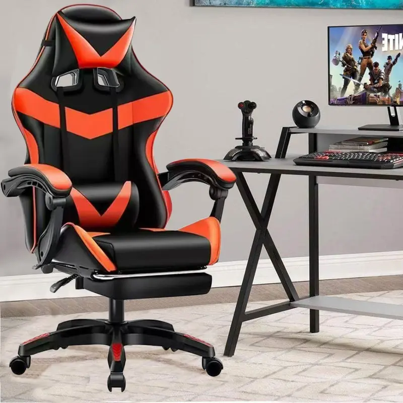 Sedia Poltrona Gaming Ufficio Scrivania Gioco Reclinabile Poggiapiedi Girevole 2cuscini
