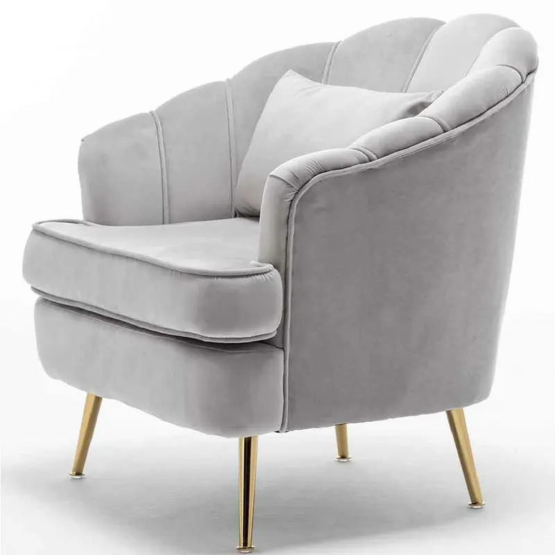 Sedia Poltrona in Tessuto e Metallo con Cuscino Design Elegante Moderno GrigioOro