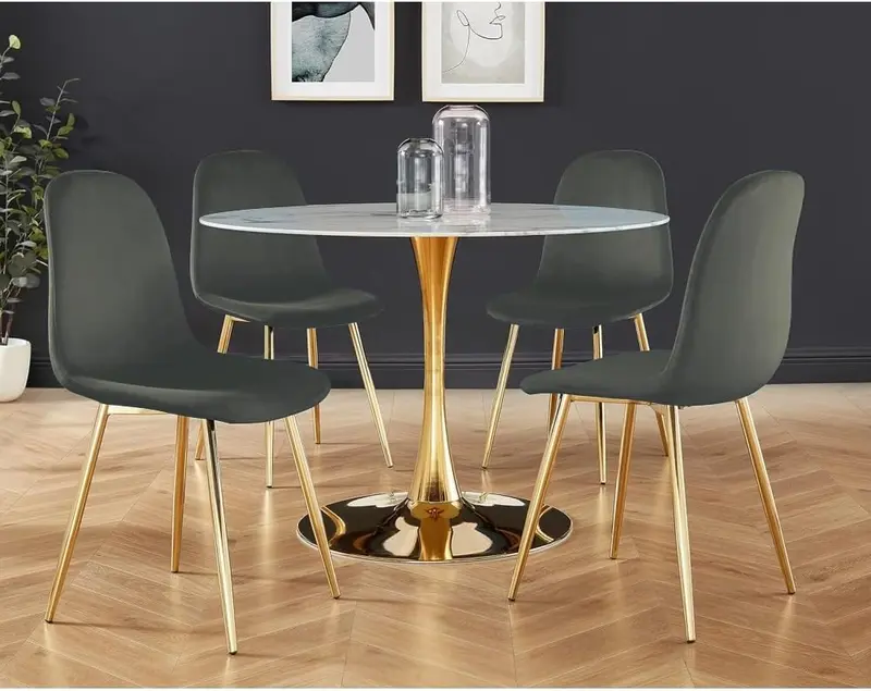 Sedia Poltrona in Velluto 4pz Sala da Pranzo Cucina Ristorante Gambe Metallo Oro Grigio
