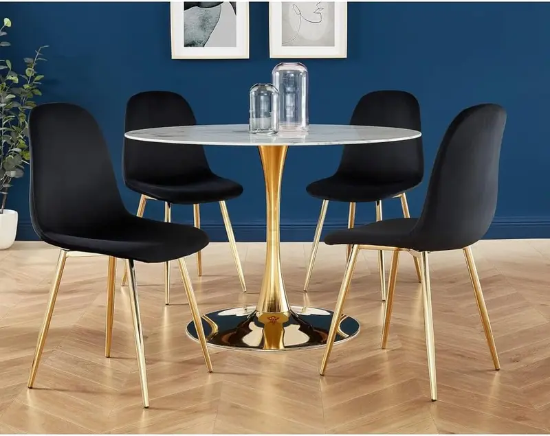 Sedia Poltrona in Velluto 4pz Sala da Pranzo Cucina Ristorante Gambe Metallo Oro Nero