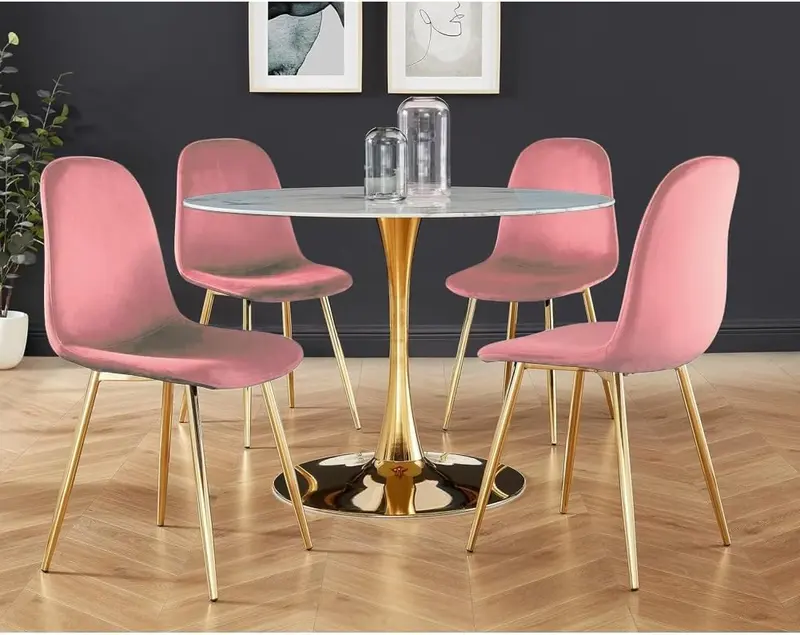 Sedia Poltrona in Velluto 4pz Sala da Pranzo Cucina Ristorante Gambe Metallo Oro Rosa