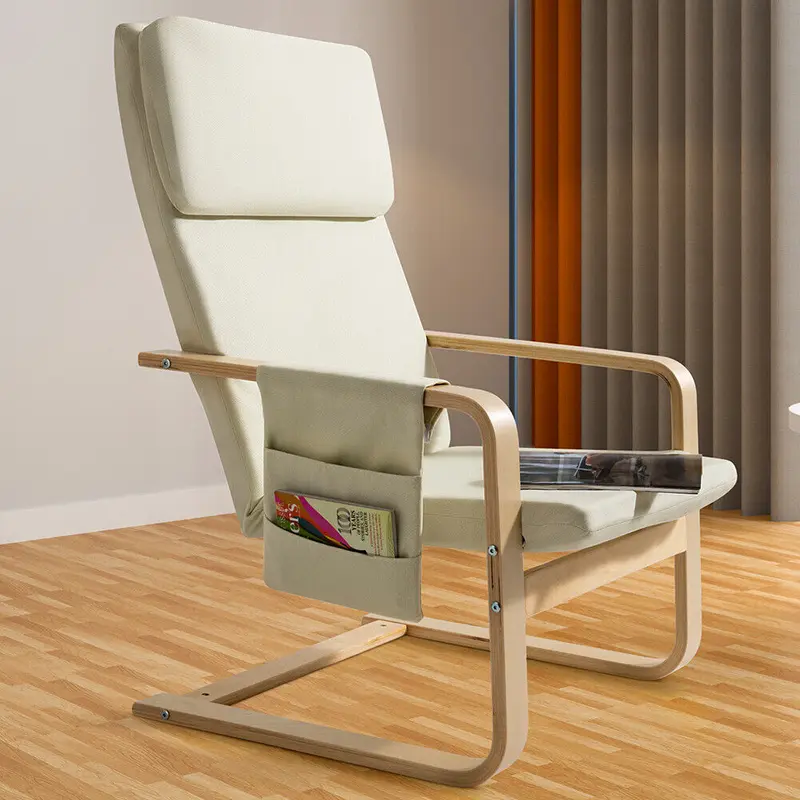 Sedia Poltrona Relax Ergonomica Rivestimento Cotone Beige Borsa Laterale 2 Scomparti