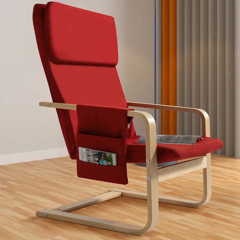 Sedia Poltrona Relax Ergonomica Rivestimento Cotone Rosso Borsa Laterale 2 Scomparti