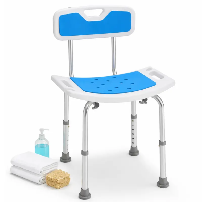 Sedia Sgabello da Doccia con Schienale Regolabile Anziani Disabili max 130 kg