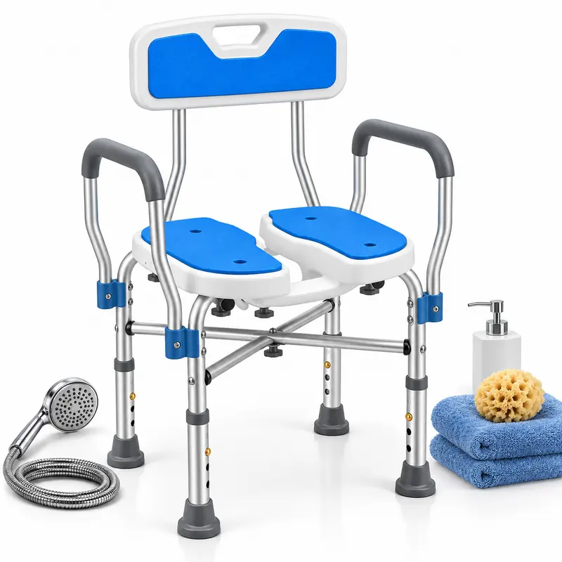 Sedia Sgabello Doccia WC Regolabile in Alluminio per Anziani e Disabili 130 kg
