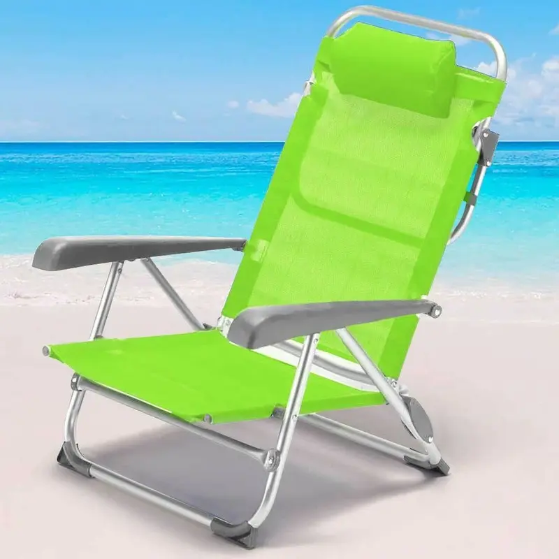 Sedia Spiaggina Prendisole Pieghevole Alluminio Poggia testa Sdraio Reclinabile Verde