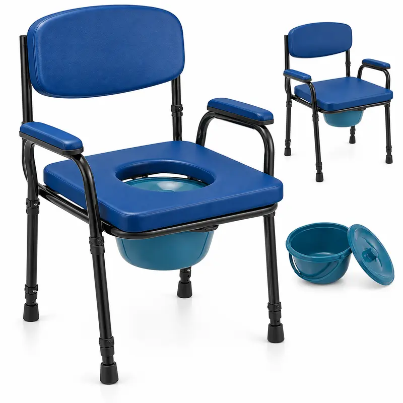 Sedia Wc per Anziani e Disabili Regolabile con Vaso Rimovibile e Braccioli