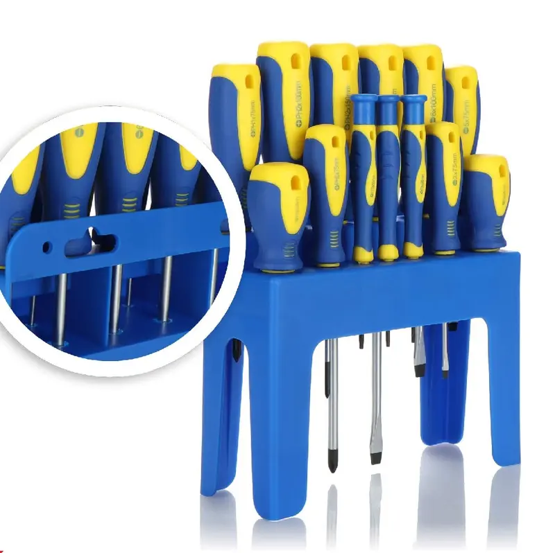Set 13pz Cacciaviti Kinzo Magnetici Chrome Vanadium con Stand Supporto da Muro
