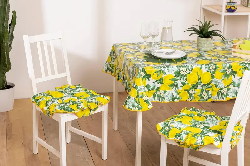 Set 2 Cuscini Coprisedia Shabby Chic Country con Limoni – 40x40 cm, Trapuntati, Imbottiti, con Fissaggio a 4 Alette