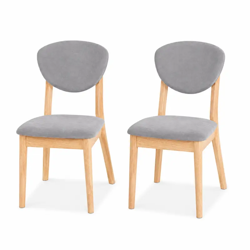 Set 2 Sedie da Pranzo in Legno chiaro con Seduta Imbottita in Tessuto Grigio