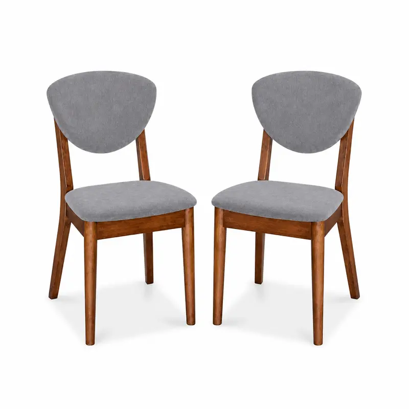 Set 2 Sedie da Pranzo in Legno scuro con Seduta Imbottita in Tessuto Grigio
