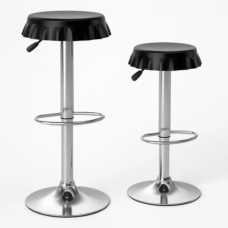 Set 2 Sgabelli Bar Cucina Girevoli Design Tappo Bottiglia Regolabili Nero Cromati