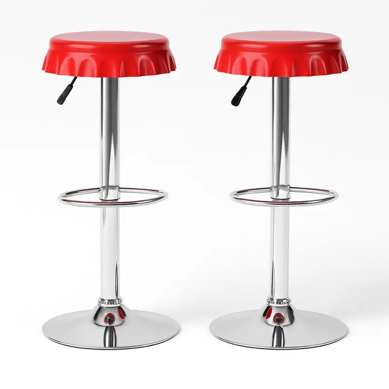 Set 2 Sgabelli Bar Cucina Girevoli Design Tappo Bottiglia Regolabili Rosso Cromati