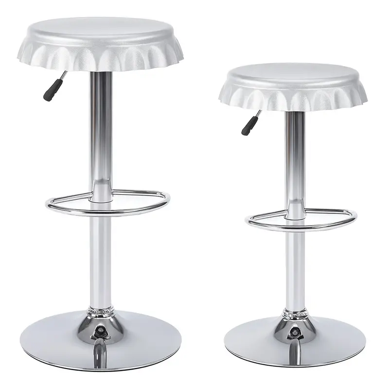 Set 2 Sgabelli Bar Cucina Girevoli Design Tappo Bottiglia Regolabili Silver Cromati