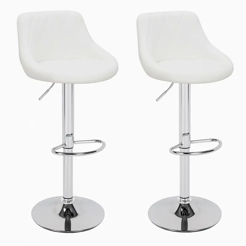 Set 2 Sgabelli Cucina Bar Girevoli Altezza Regolabile in Ecopelle Bianco e Acciaio